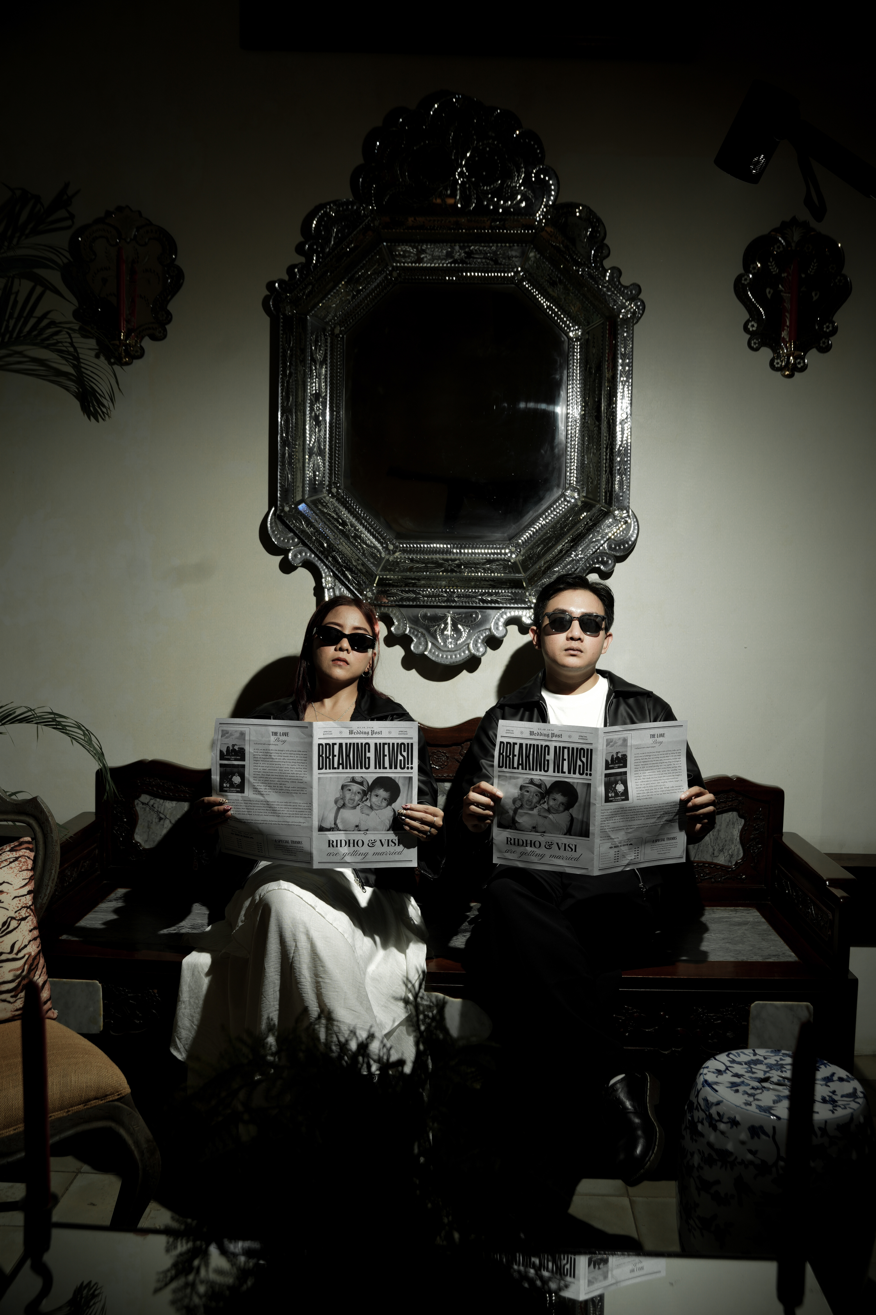 Ridho and Visi dancing together in stylish wedding attire
